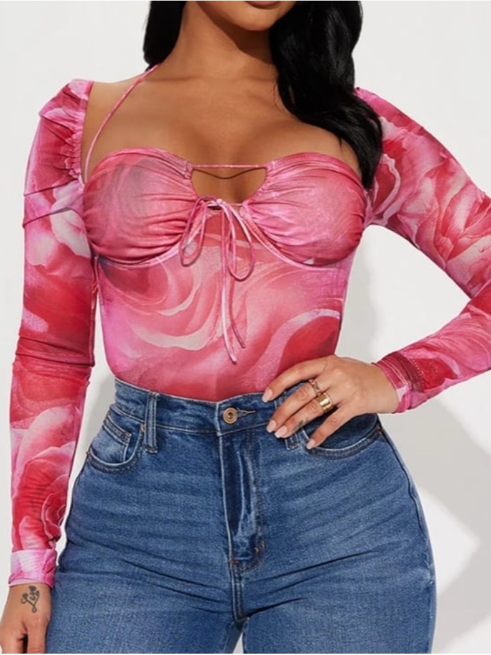 Pink Floral Tie-Front Top with Halter Strap